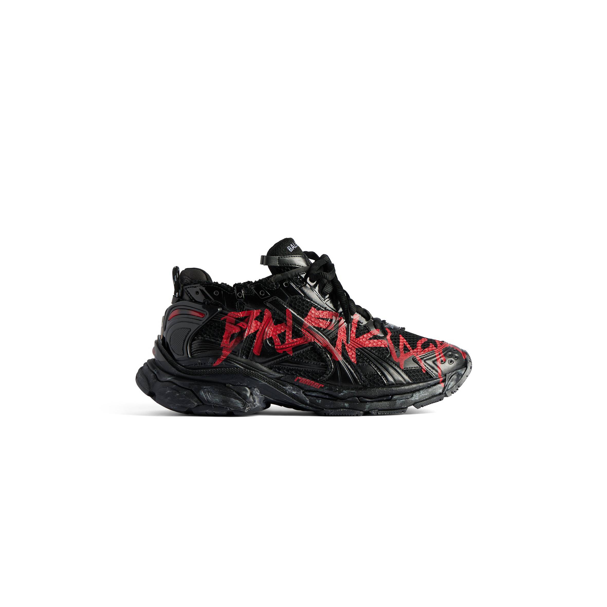 BALENCIAGA MEN'S RUNNER GRAFFITI SNEAKER IN BLACK